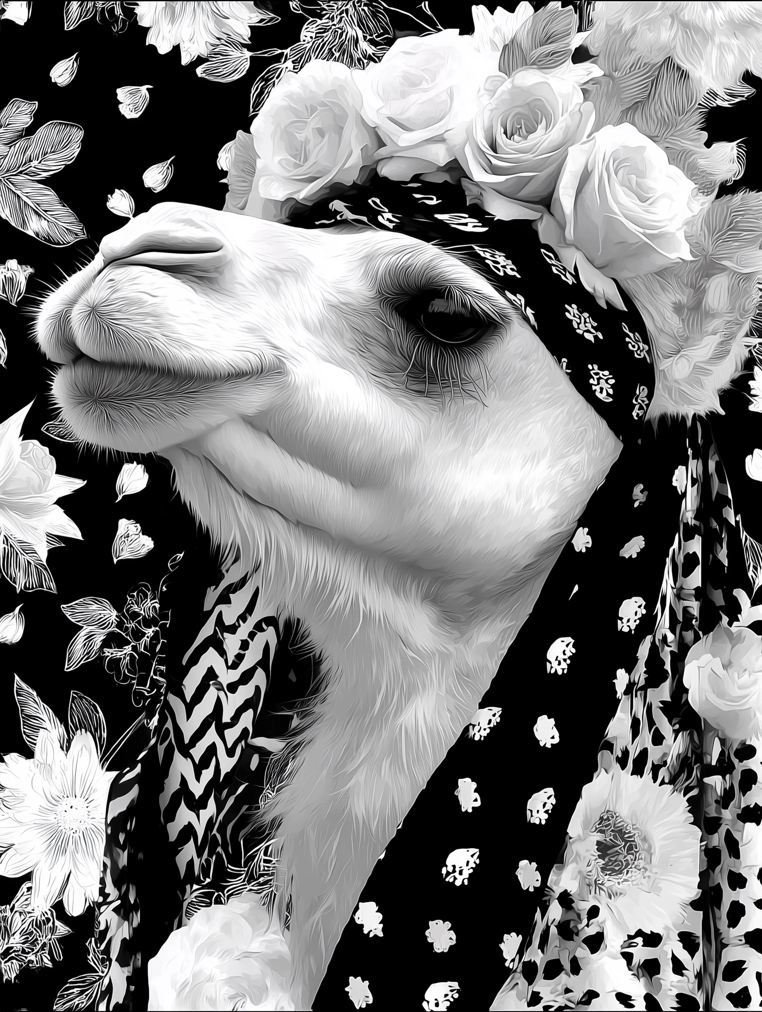 Free printable camel coloring page for adults featuring dark headband camel